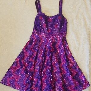 Sequined and beaded pink and purple cocktail dress